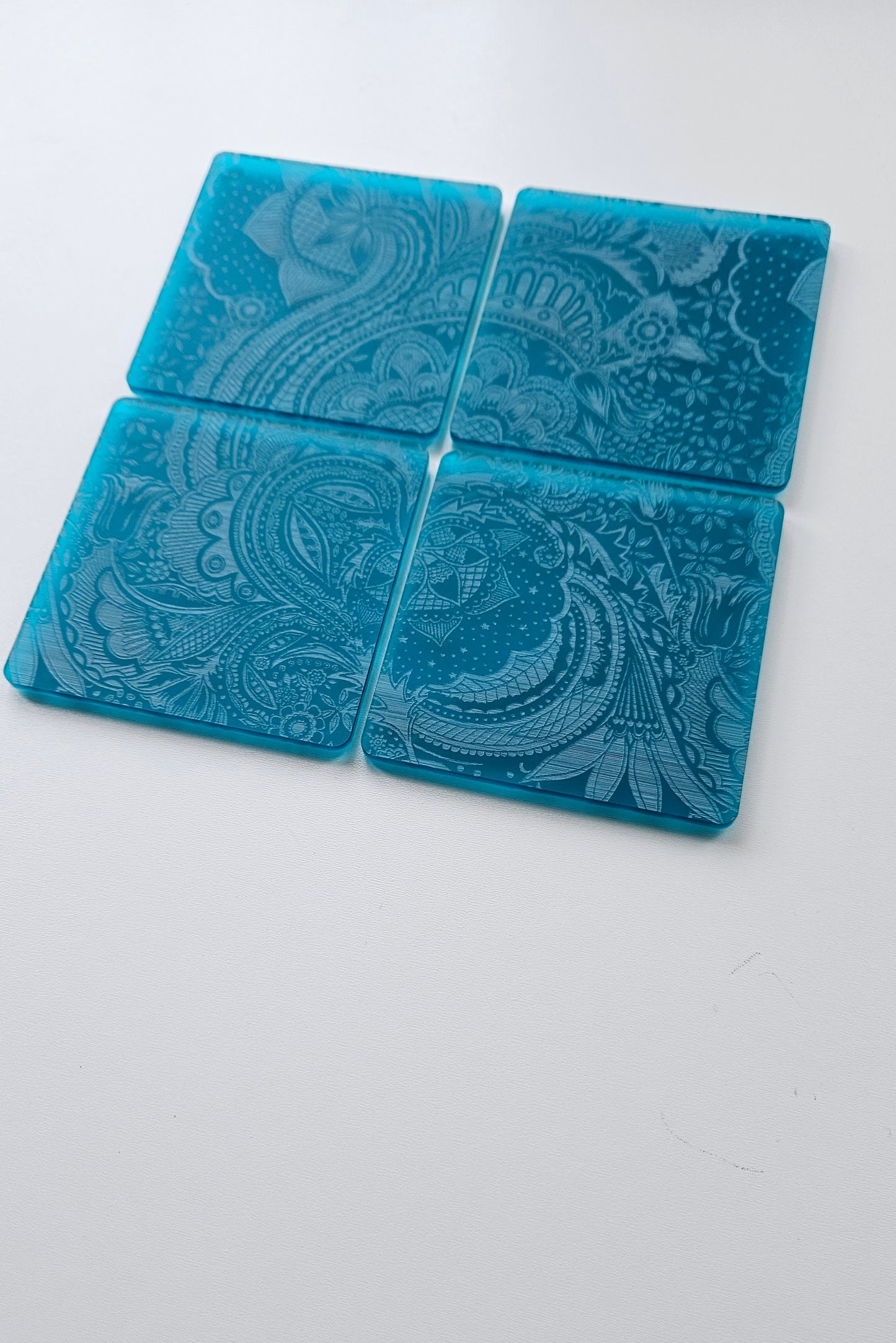 Frosted Teal Floral Coasters