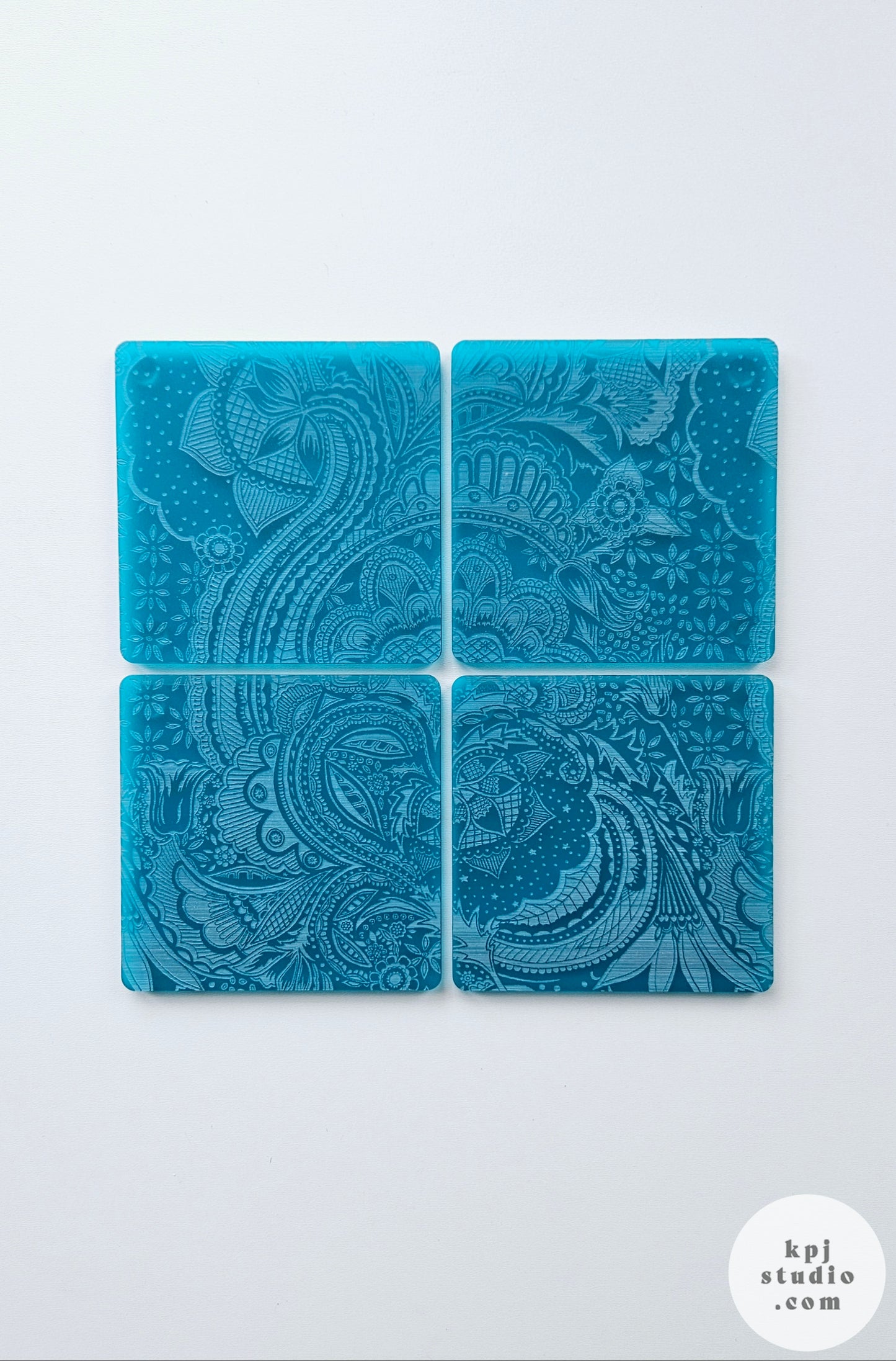 Frosted Teal Floral Coasters