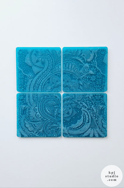 Frosted Teal Floral Coasters