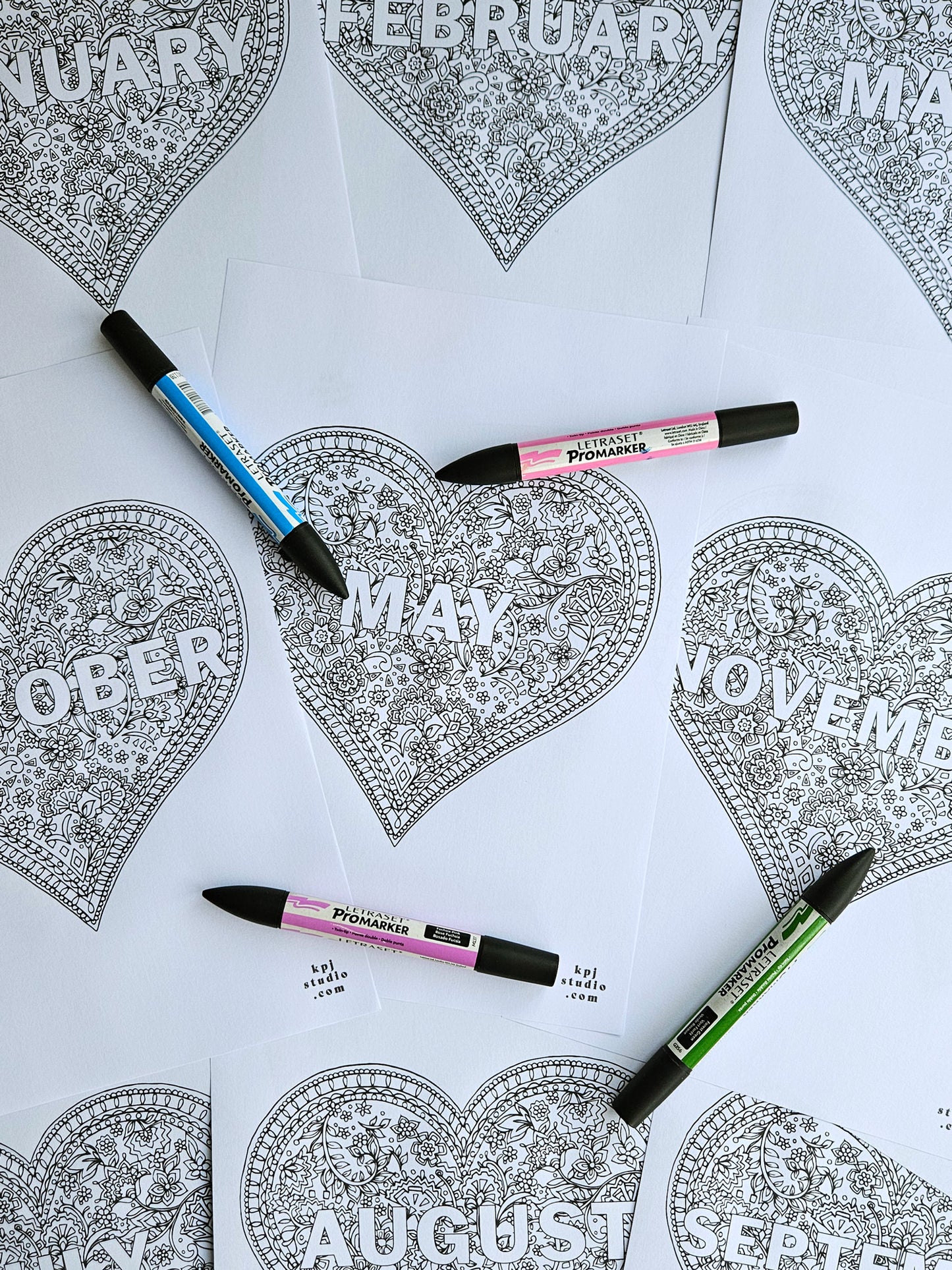 Heart Mosaic Months 12 Colouring Pages