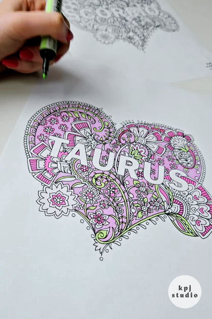 Heart Bouquet 12 Zodiac Colouring Pages