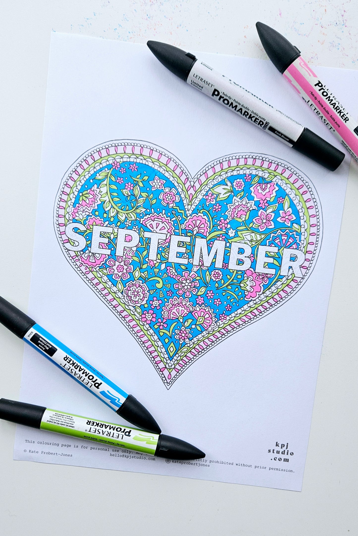 Heart Mosaic September Colouring Page